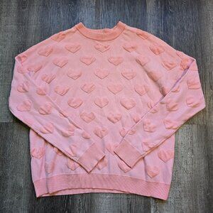 Xhilaration Sweater Womens Small Pink Hearts Embossed Textured Love Valentine